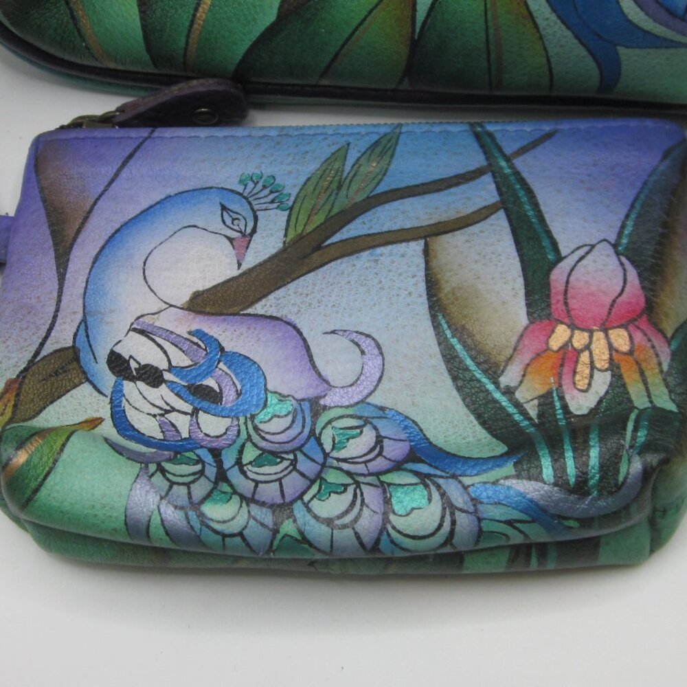 Anuschka Satchel Crossbody Bag Peacock Hand Painted - Picture 2 of 10